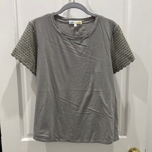 C&C California Sage Colored Top with Crochet Sleeves